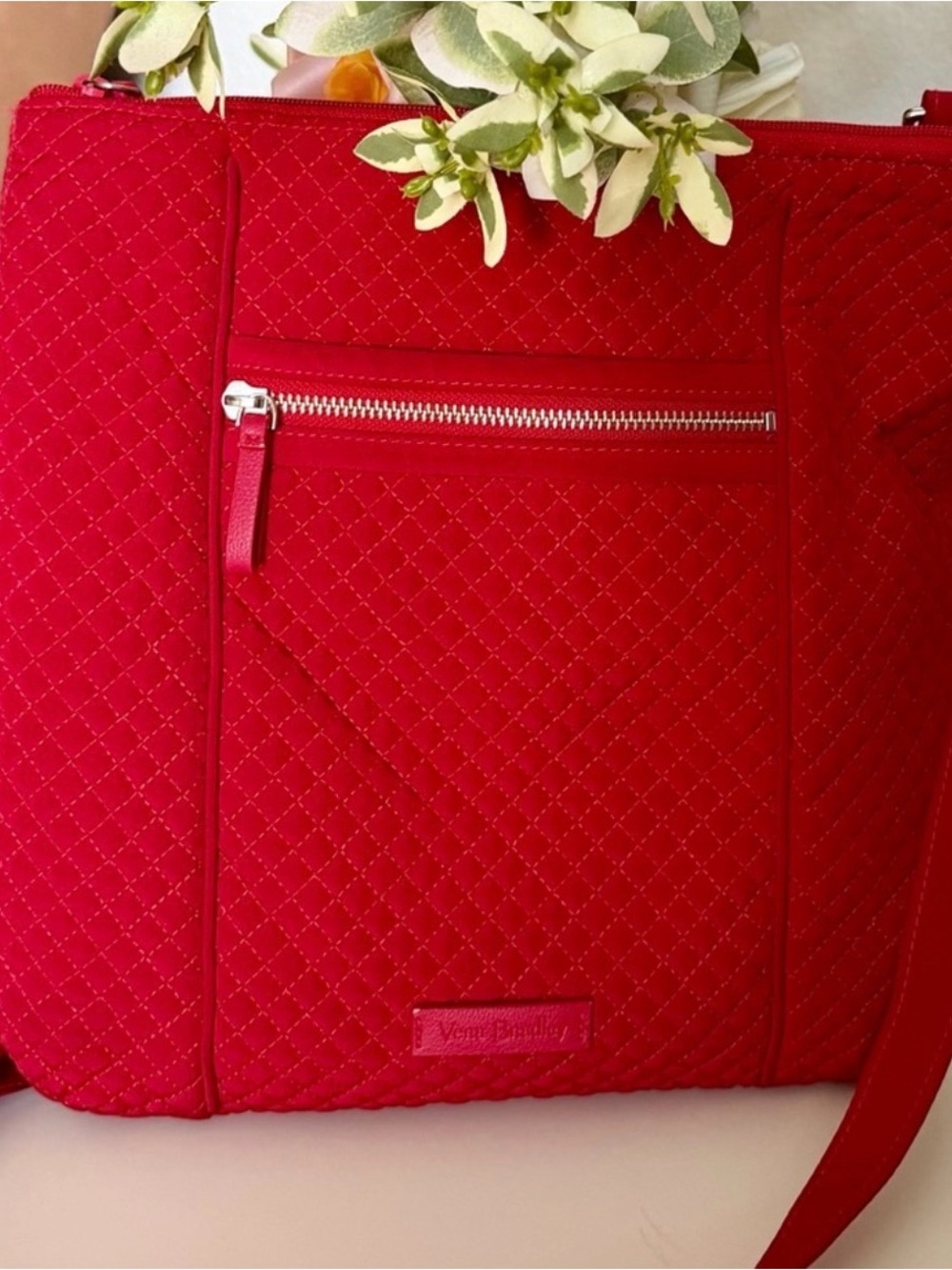 Vera Bradley Red Quilted Crossbody with Front Zip Pocket